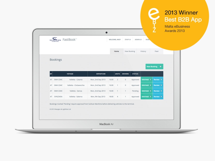 fastbook site on laptop with 2013 Best B2B award